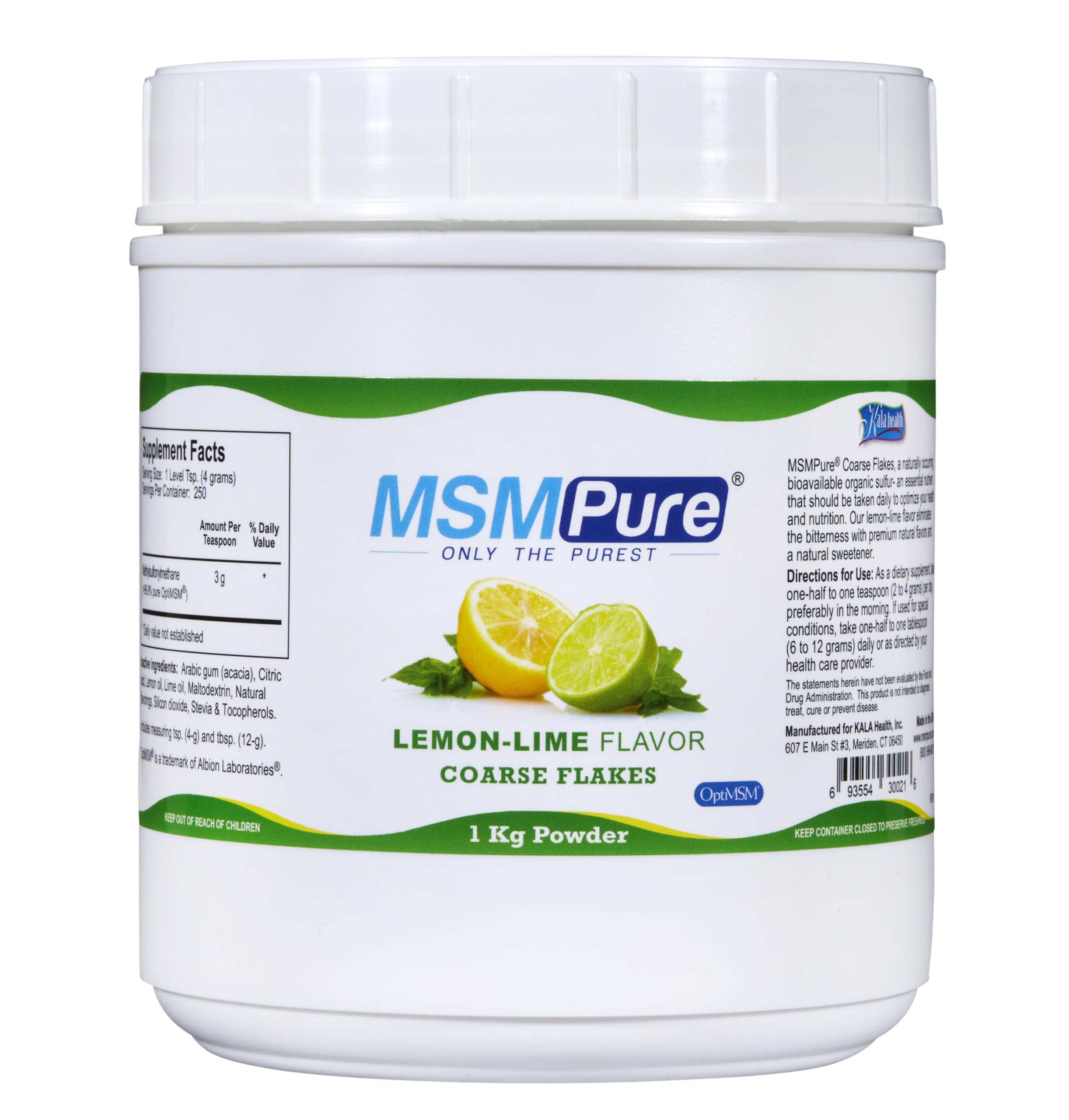 KALA HEALTH MSMPure lemon-lime bottle showcases premium MSM for joint comfort and daily wellness.