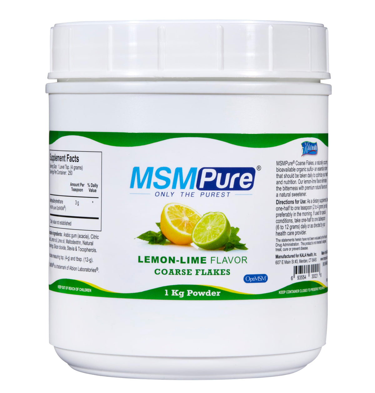 KALA HEALTH MSMPure lemon-lime bottle showcases premium MSM for joint comfort and daily wellness.
