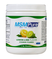 Kala Health MSMPure lemon-lime flakes label front highlights pure USA-made MSM benefits for joints and skin