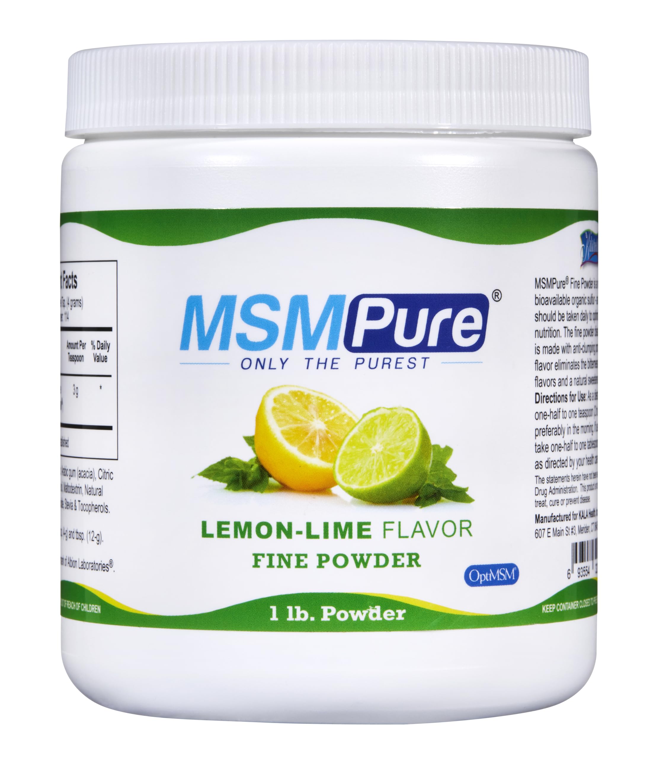 KALA HEALTH MSMPure lemon-lime powder in bottle for a refreshing daily routine