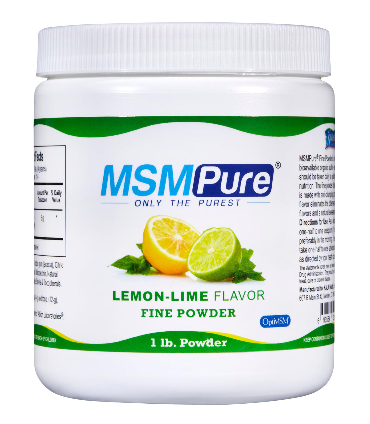 KALA HEALTH MSMPure lemon-lime powder in bottle for a refreshing daily routine