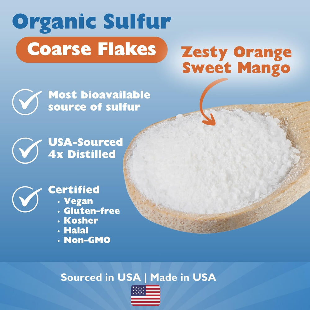 KALA HEALTH MSMPure orange mango flakes dissolving in a drink for easy use.
