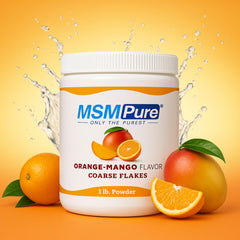KALA HEALTH MSMPure orange mango flakes close-up highlights coarse texture.