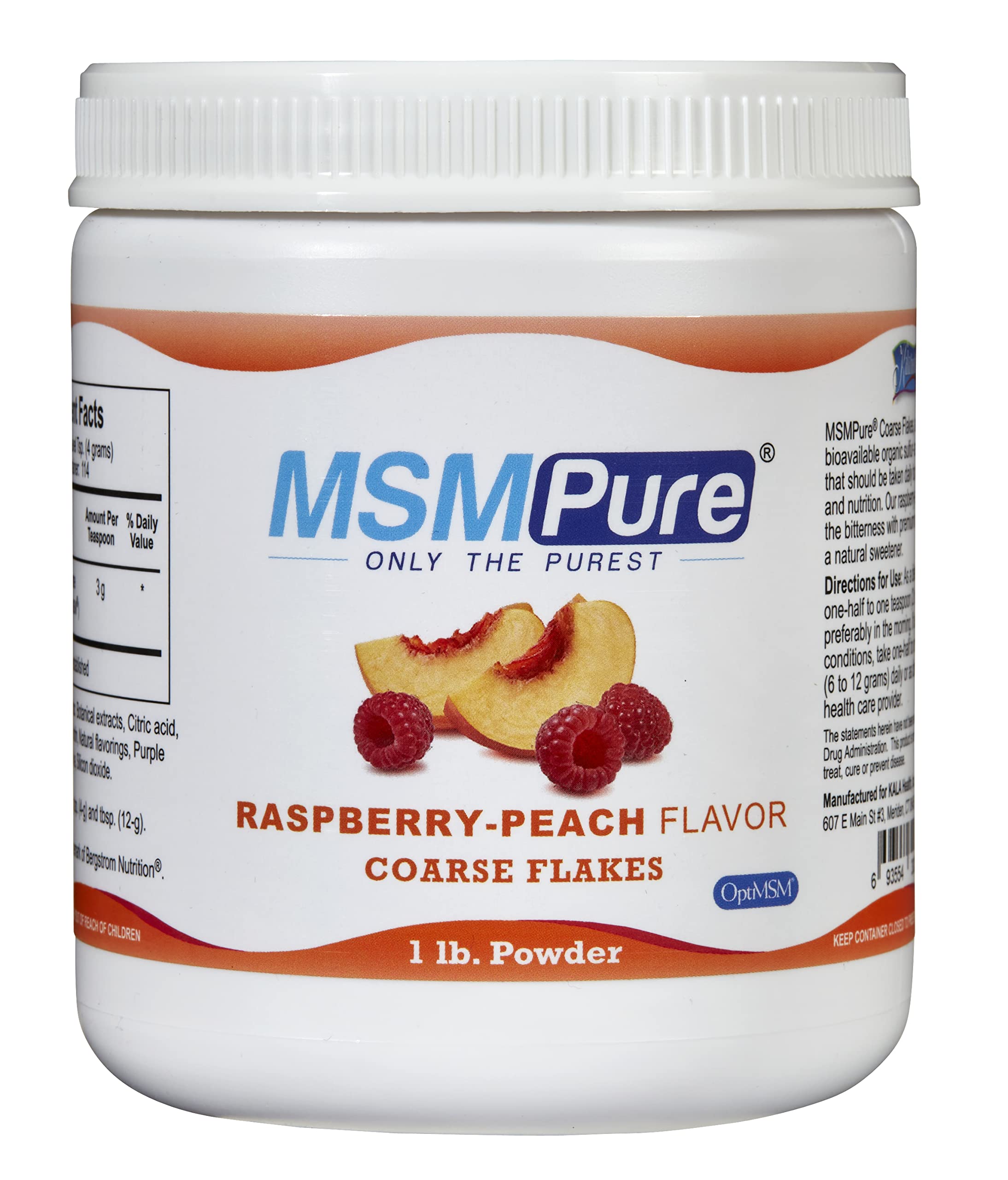 KALA HEALTH MSMPure raspberry peach coarse MSM powder bottle supports joint comfort in daily routines.