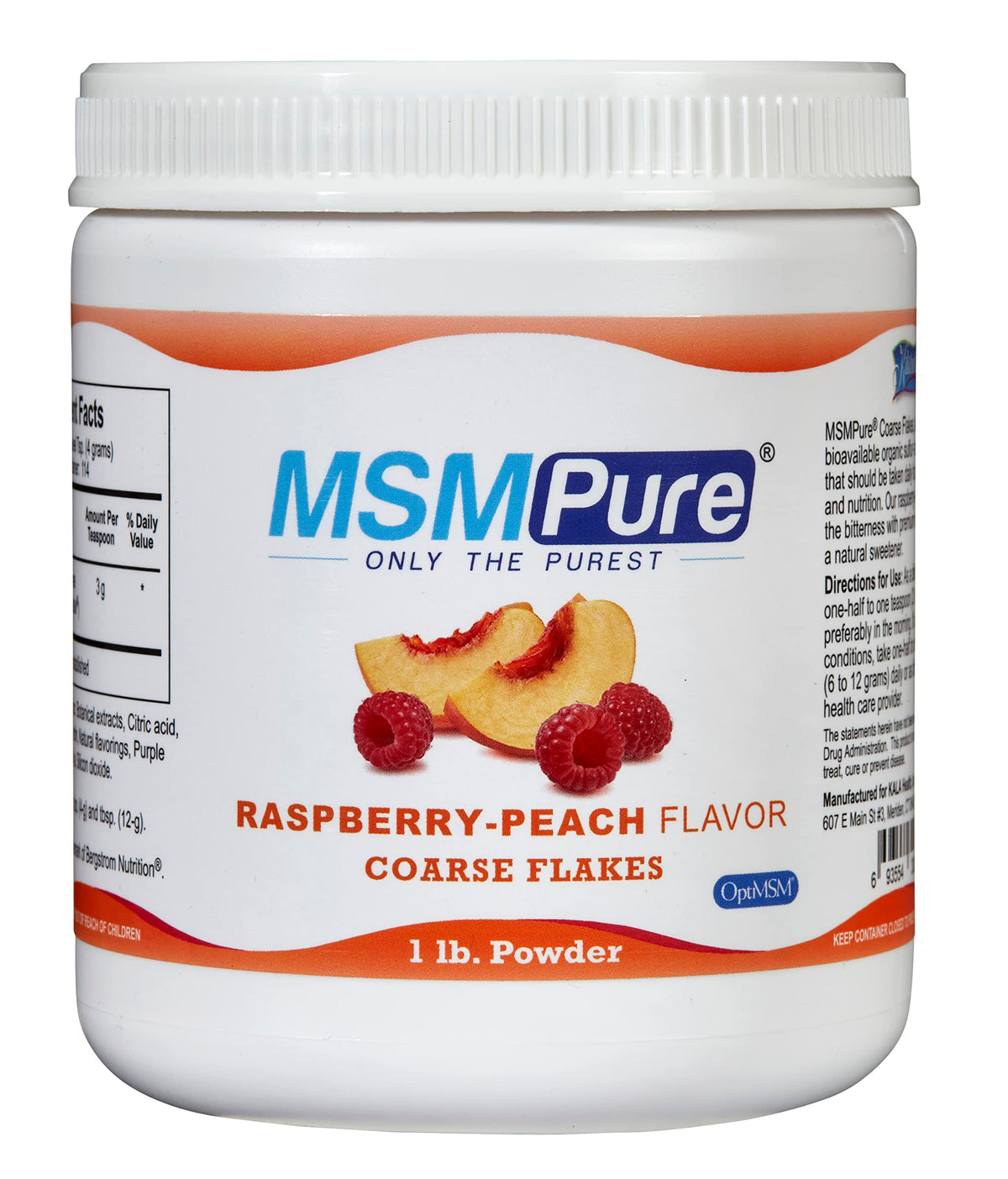 KALA HEALTH MSMPure raspberry peach coarse MSM powder bottle supports joint comfort in daily routines.
