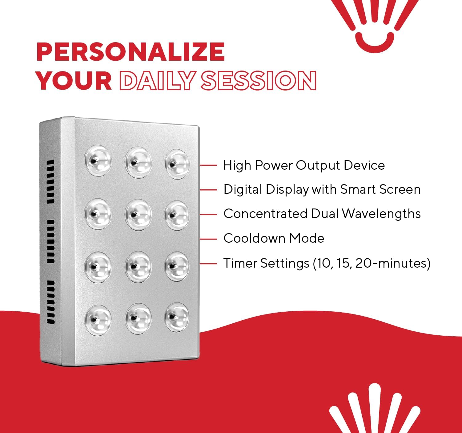 Kala Red Light Mini digital display and timer controls for easy, personalized sessions.