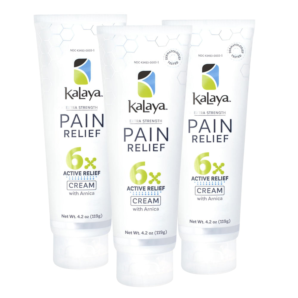 Kalaya Pain Relief Arnica Cream 4oz tube for targeted muscle support.