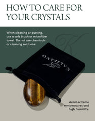 KALIFANO Tiger Eye palm stone with information card adds context and thoughtful gifting.
