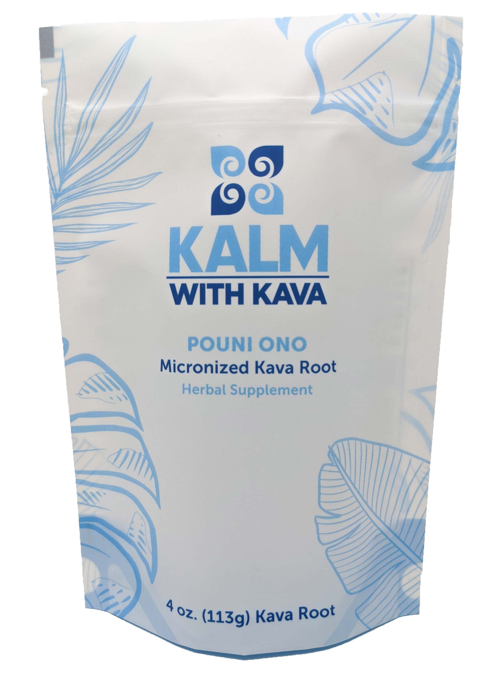 KALM Kava Pouni Ono micronized kava bottle for quick relaxation in a busy day.
