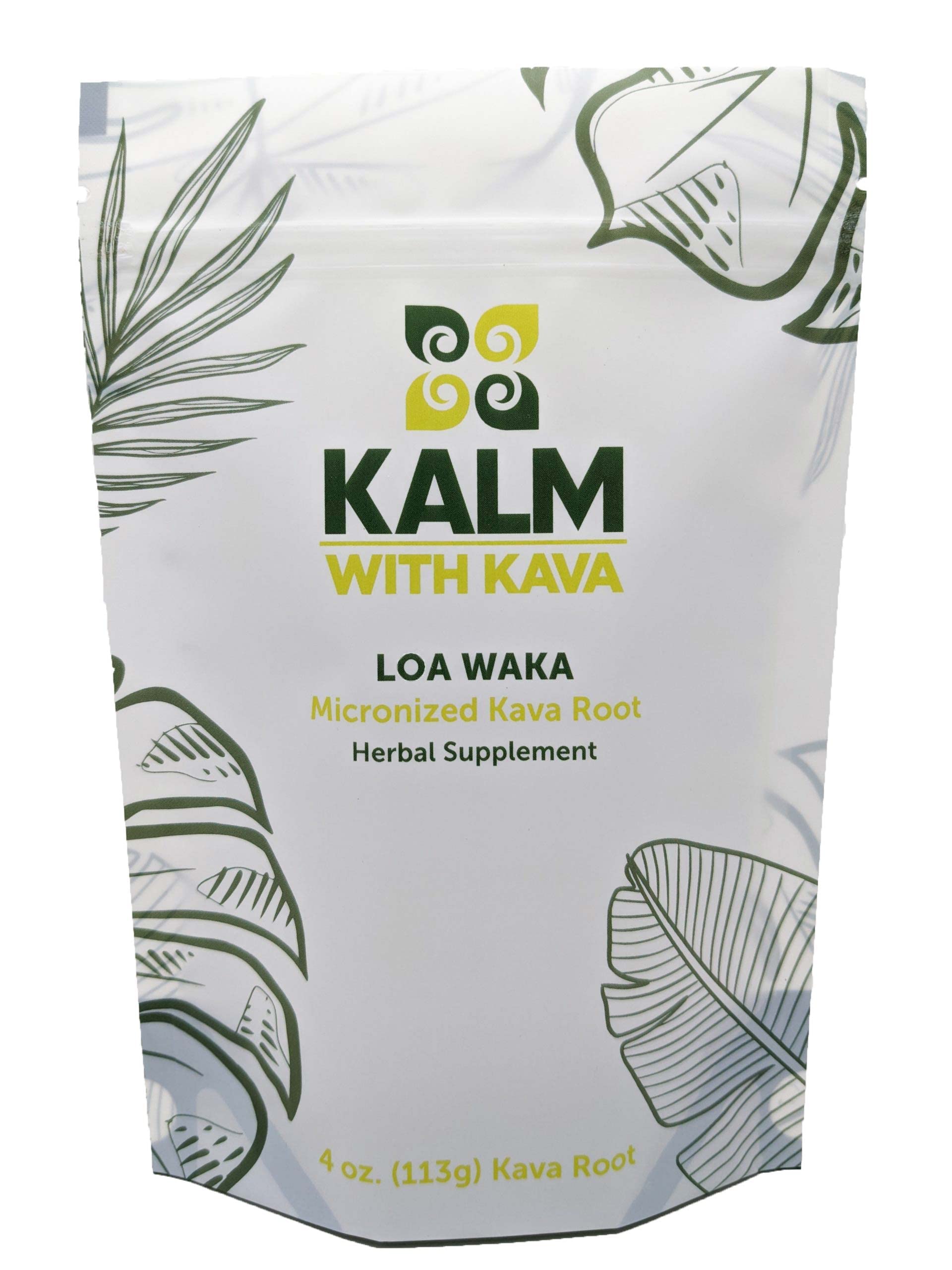 KALM Kava Loa Waka micronized powder bottle for easy, mess-free relaxation
