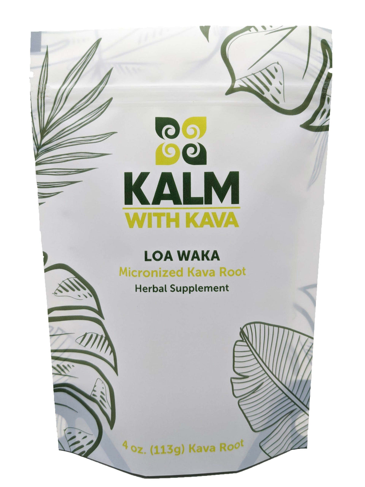 KALM Kava Loa Waka micronized powder bottle for easy, mess-free relaxation