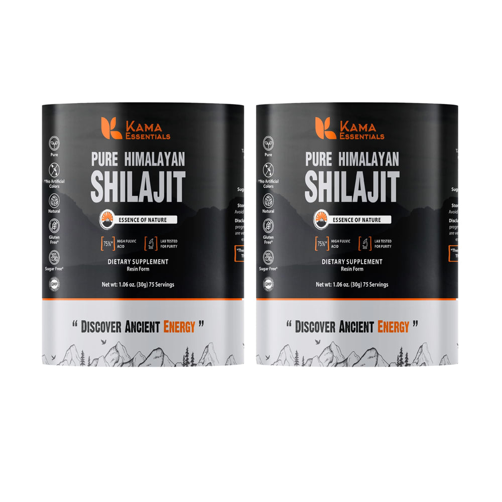Kama Essentials Golden Grade Shilajit Resin jar, premium texture for daily use