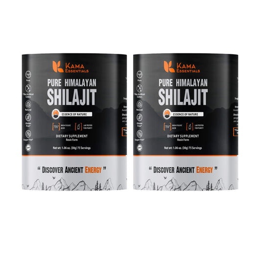 Kama Essentials Golden Grade Shilajit Resin jar, premium texture for daily use