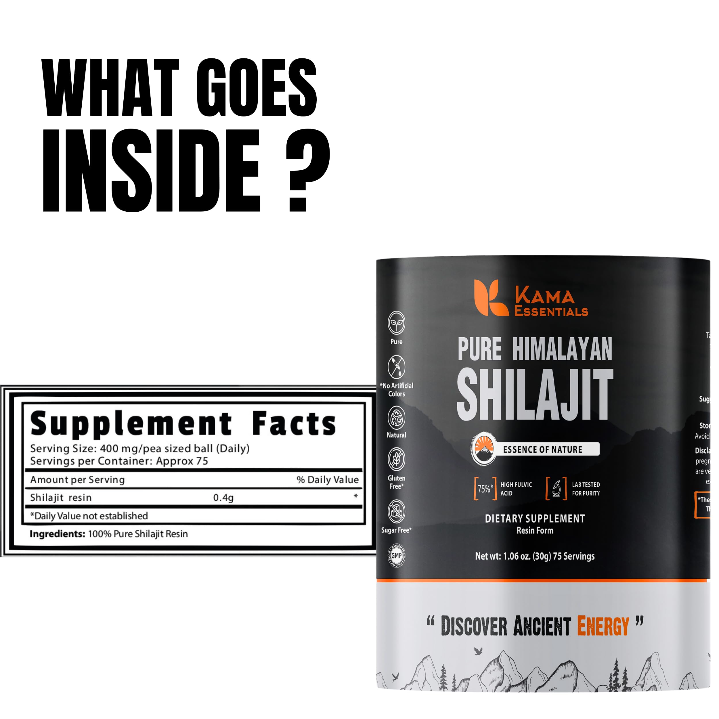 Kama Essentials Shilajit Resin with measuring spoon for precise dosing