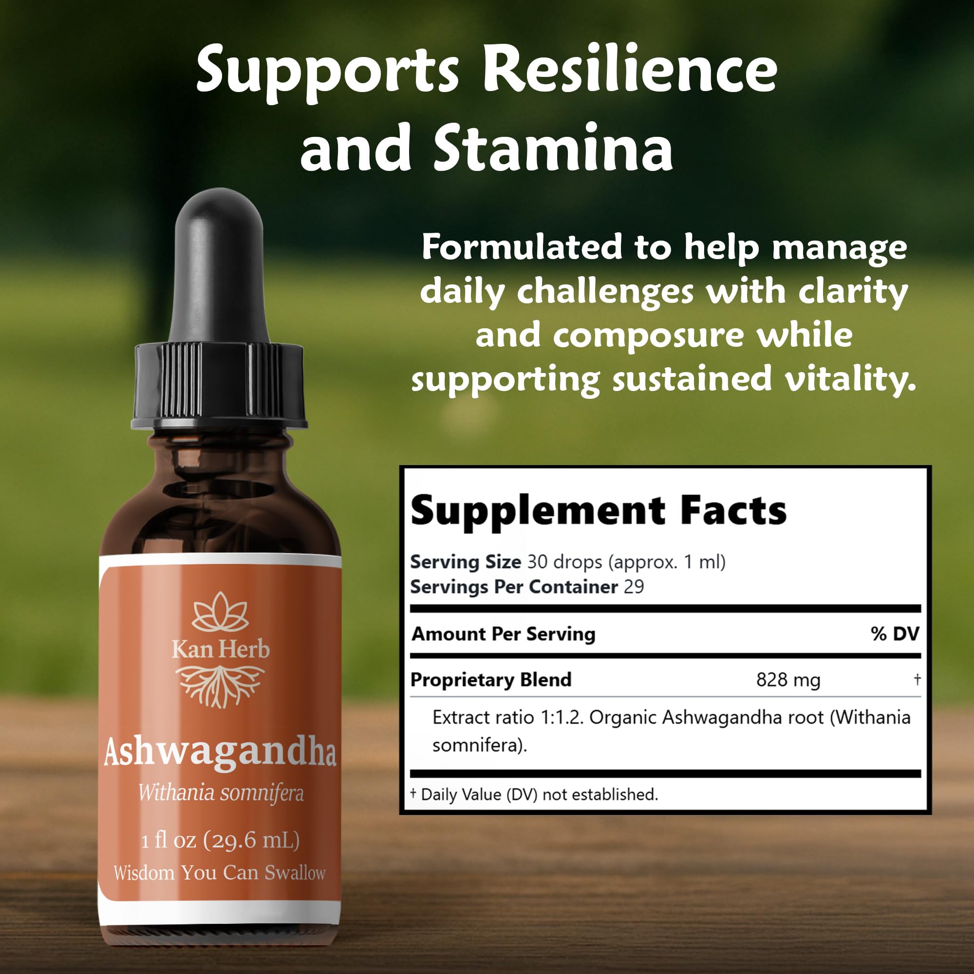 Kan Herb Ashwagandha bottle label highlights California production quality.