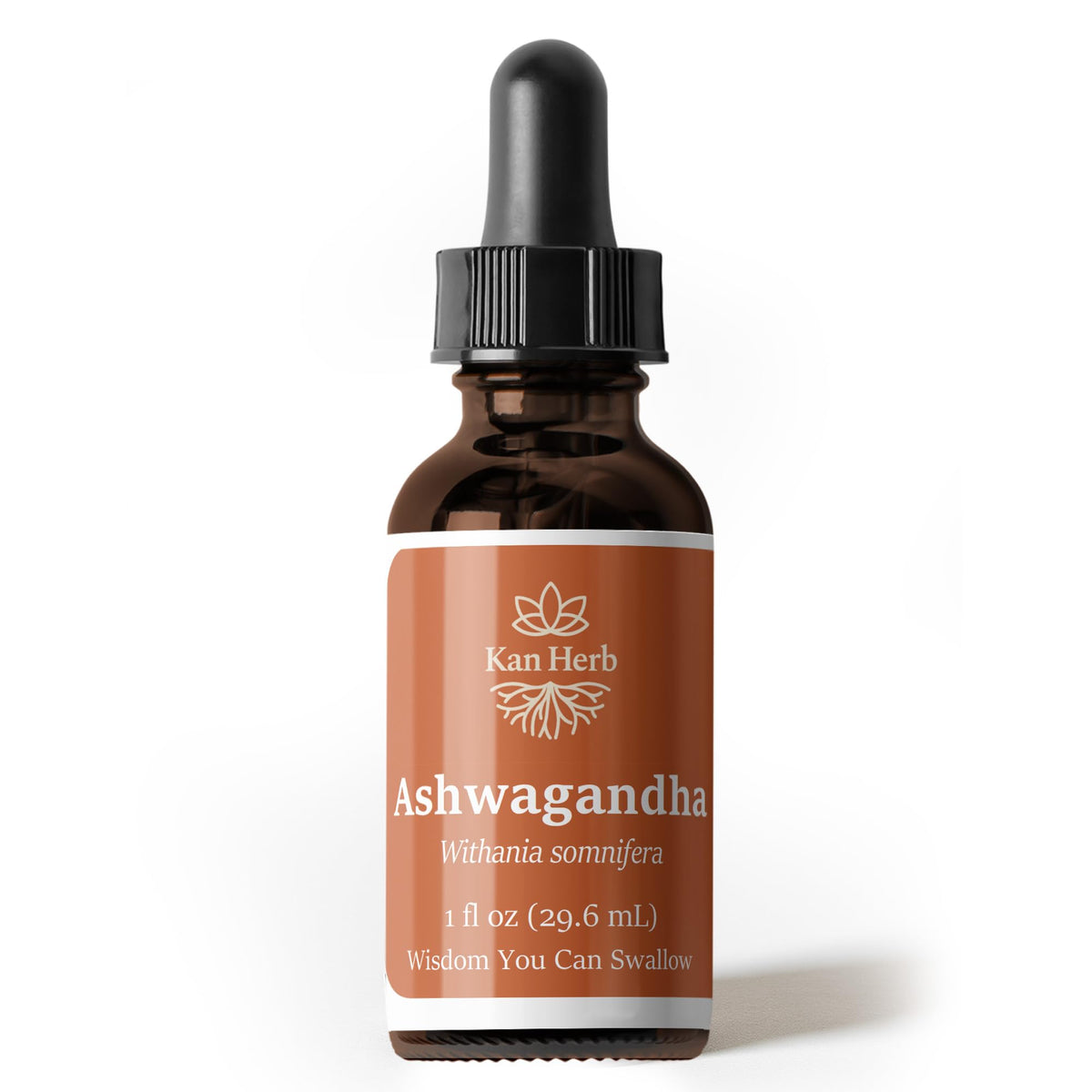 Kan Herb Company Ashwagandha liquid extract bottle supports calm energy.