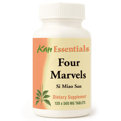 Kan Herb Four Marvels bottle label detail highlighting a pet digestive balance blend