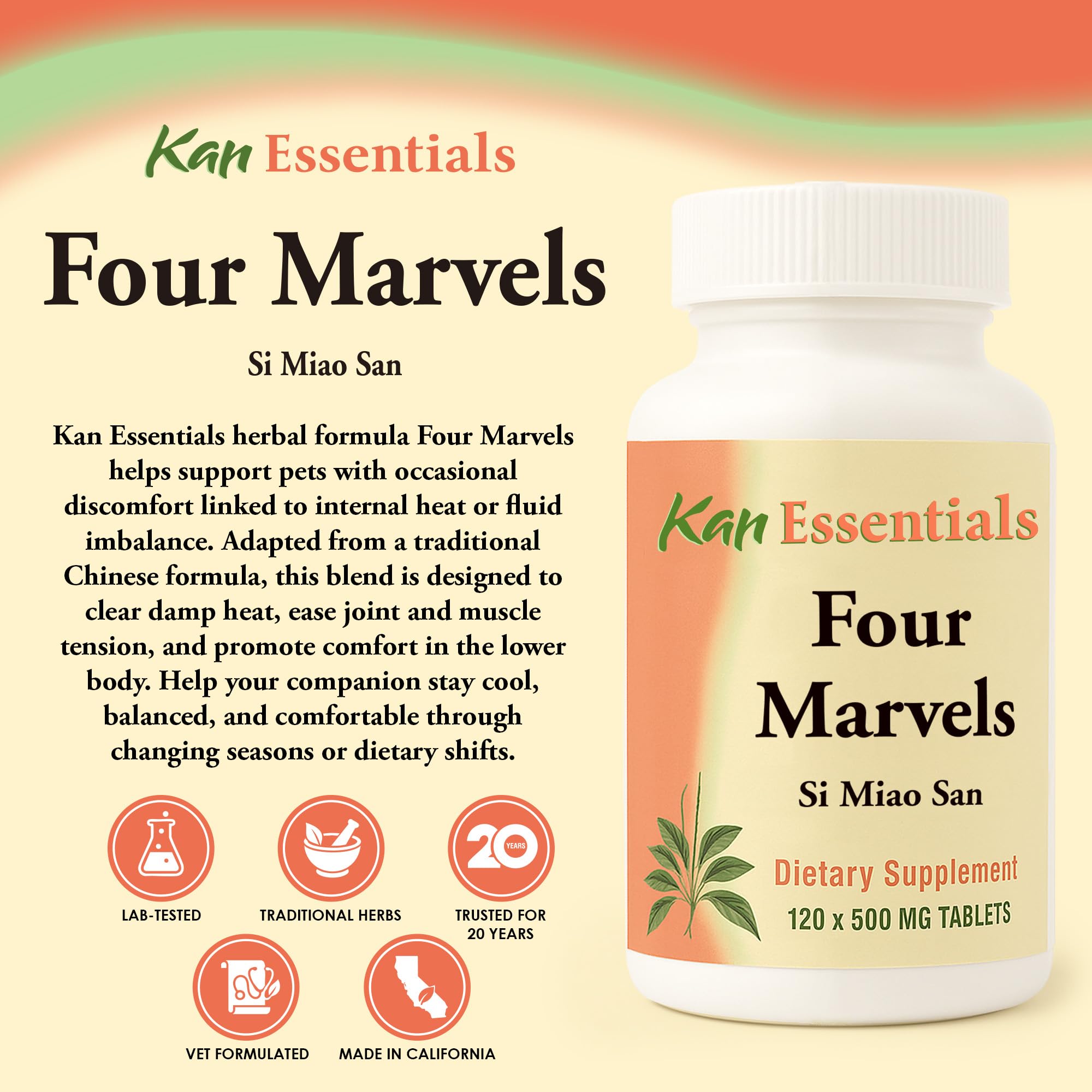 Close-up of Kan Herb Four Marvels tablets for easy daily use