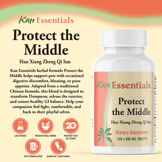 Kan Herbs Protect The Middle tablets in container for gut comfort