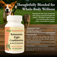 Tablets from Kan Herb Rehmannia Eight arranged for daily use.