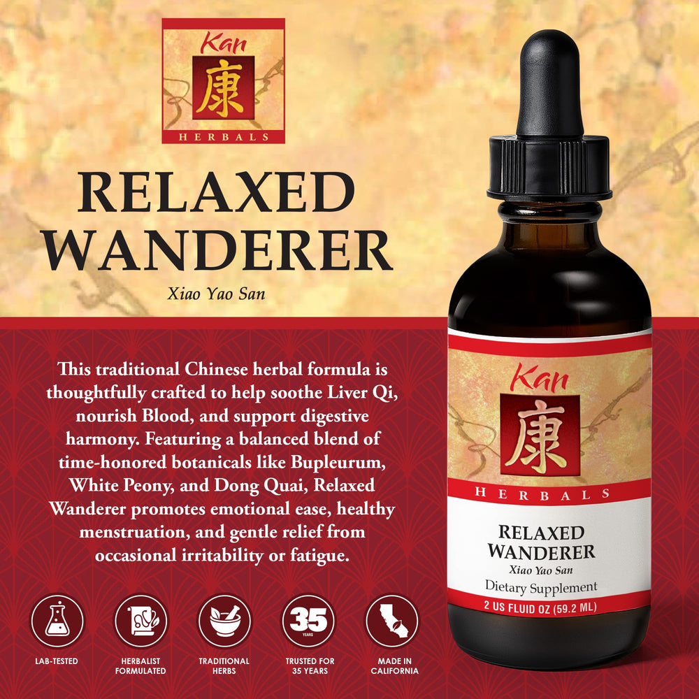 Kan Herb Relaxed Wanderer bottle label closeup highlighting traditional herbs
