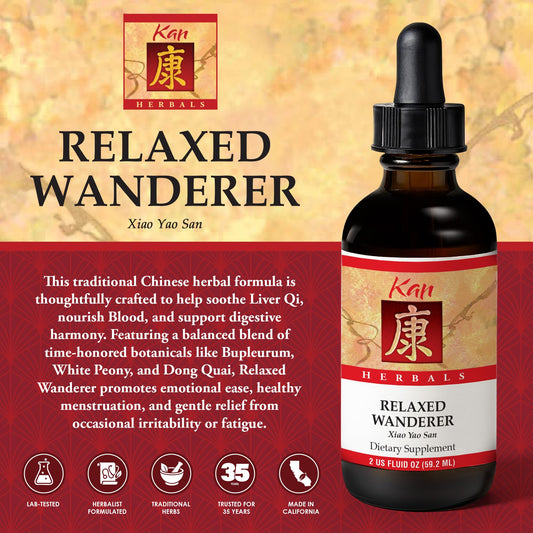 Kan Herb Relaxed Wanderer bottle label closeup highlighting traditional herbs