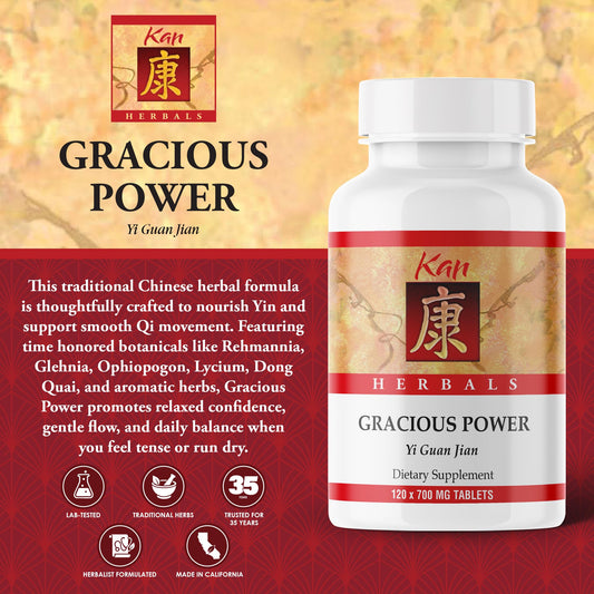 Kan Herbals Gracious Power tablets closeup suggests a convenient path to relaxed mood.