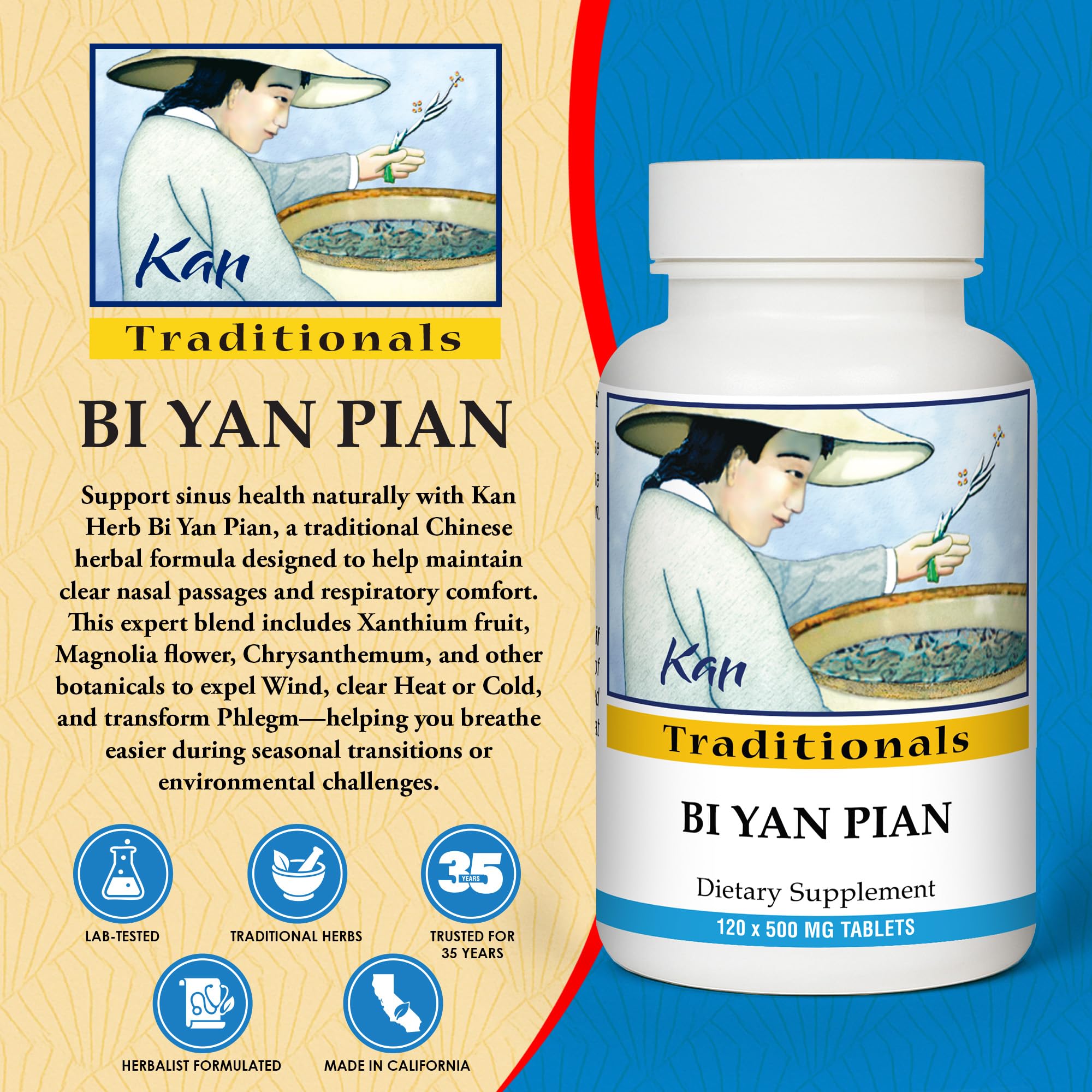 Kan Herbs Bi Yan Pian bottle pour for easy dosing and nasal comfort.