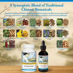 Kan Herbs Bi Yan Pian packaging box featuring traditional blend for seasonal relief.