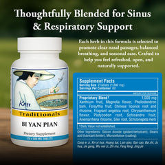Close-up of Kan Herbs Bi Yan Pian tablets highlighting natural botanicals.