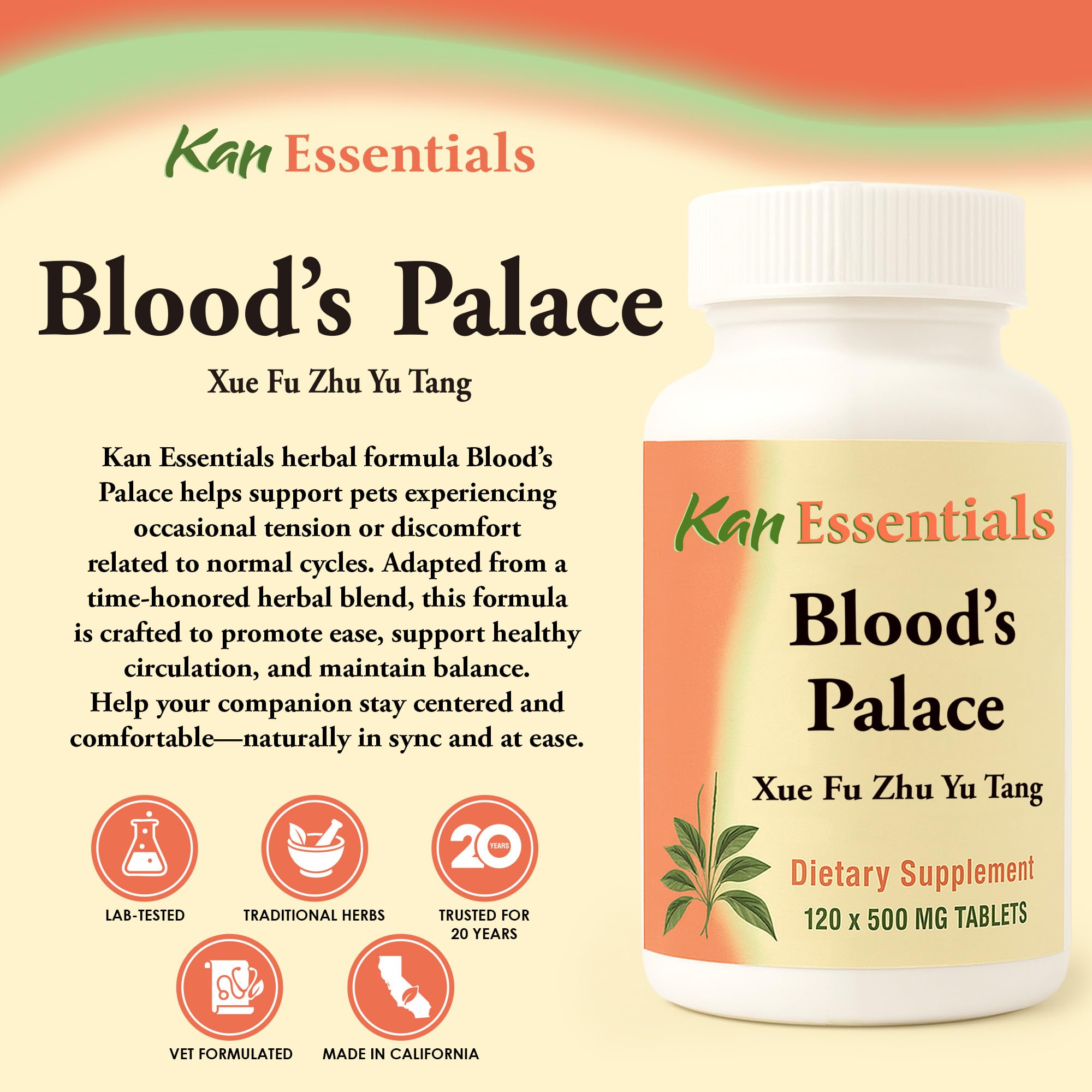 Blood’s Palace tablets close-up shows natural herbal composition for balance.