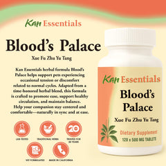 Blood’s Palace tablets close-up shows natural herbal composition for balance.