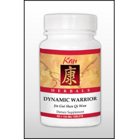 Kan Herbs Dynamic Warrior 60 tablets bottle close-up for daily wellness support.