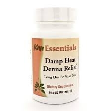 Kan Herbs Essentials Damp Heat Derma Relief bottle for animal skin comfort and holistic support.