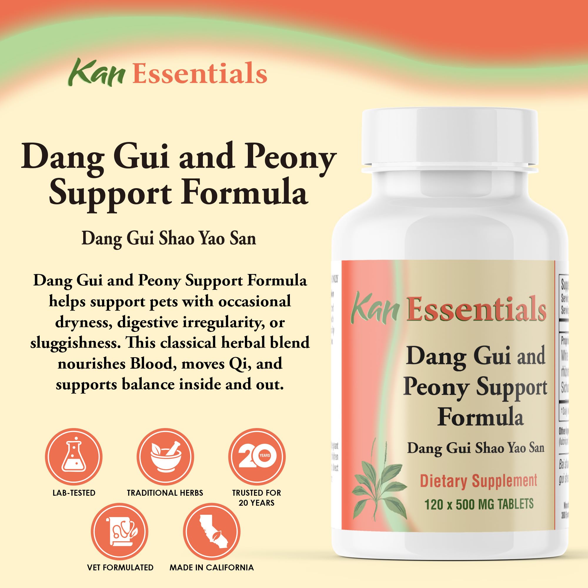 Kan Herbs Essentials pet blend supporting comfortable digestion in animals.