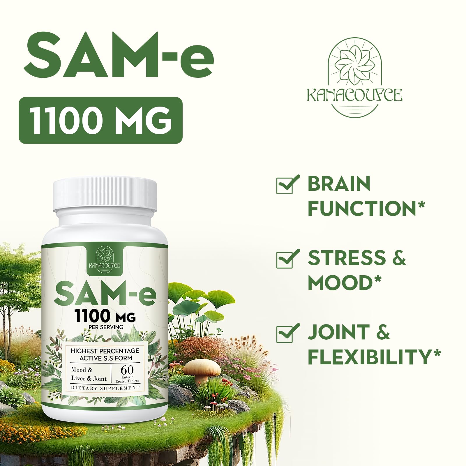 Kanacoufce SAM-e 1100mg label highlights B6 and B12 cofactors.