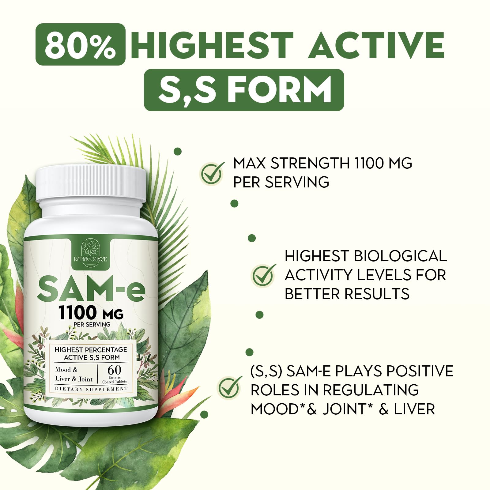Kanacoufce SAM-e 1100mg enteric-coated tablets for gentle absorption.