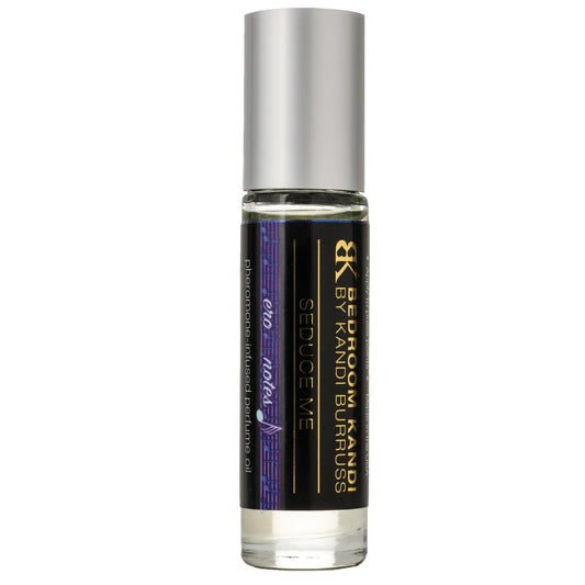 Bedroom Kandi pheromone roll-on bottle close-up showing sleek design for alluring scent.
