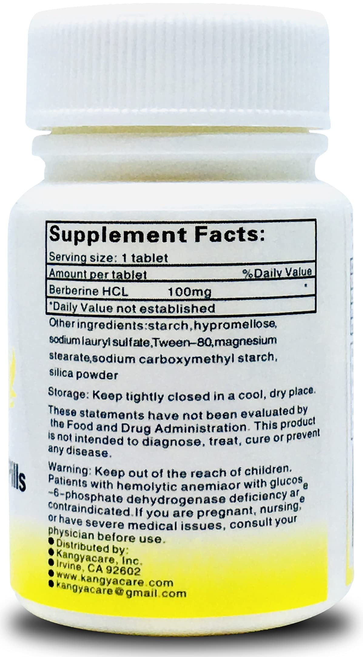 Kangyacare Berberine packaging label featuring ingredient overview