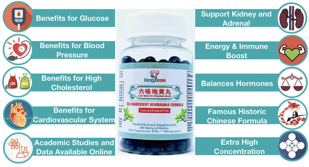 Kangyacare Liu Wei Di Huang Wan pill close-up highlighting herbal formula