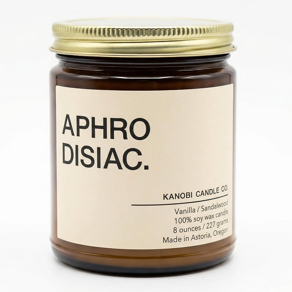 Kanobi Candle Co Vanilla & Sandalwood jar close-up for a clean burn and refined mood
