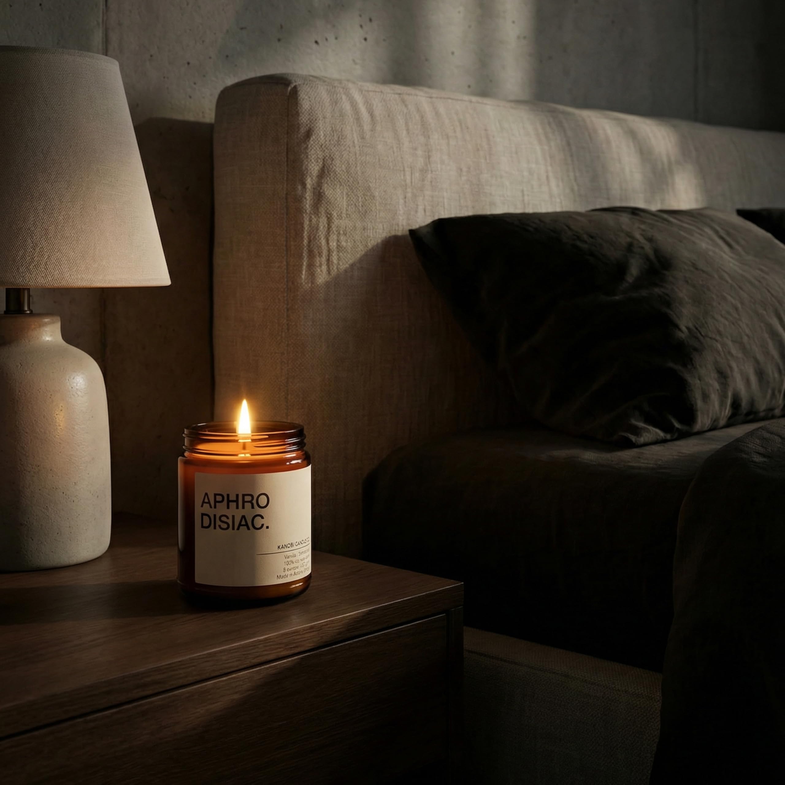 Label detail of Kanobi Candle Co Vanilla & Sandalwood highlighting premium craftsmanship