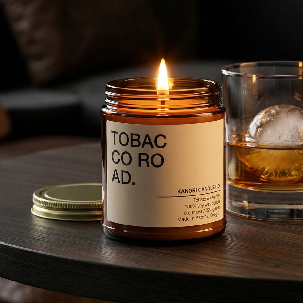 Kanobi Candle Co. Tobacco & Vanilla long-lasting burn with clean composition