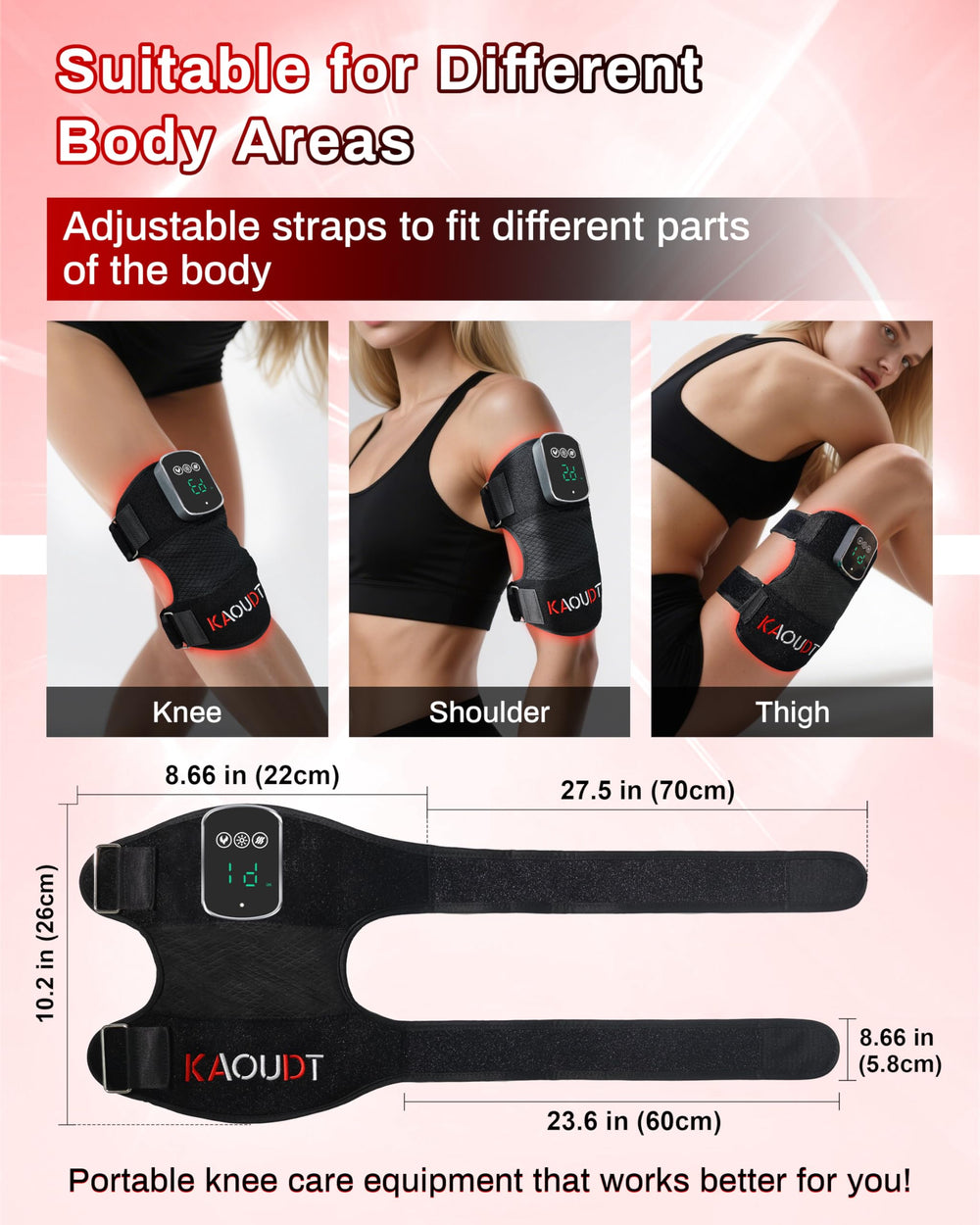 Kaoudt 3D knee massager with multiple modes for customizable relief.