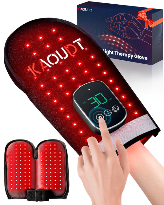Kaoudt cordless red light glove front view showing full-hand therapy coverage