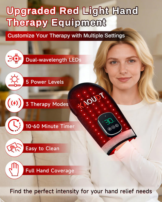 Kaoudt red light glove with full hand coverage for targeted relief