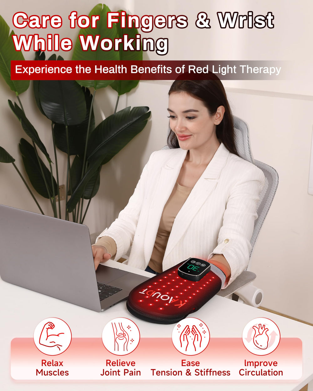 Kaoudt red light glove therapy modes display for customization