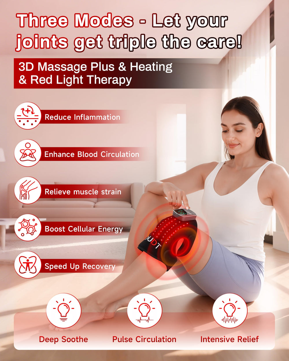 Kaoudt knee massager heat therapy panel delivering soothing warmth.