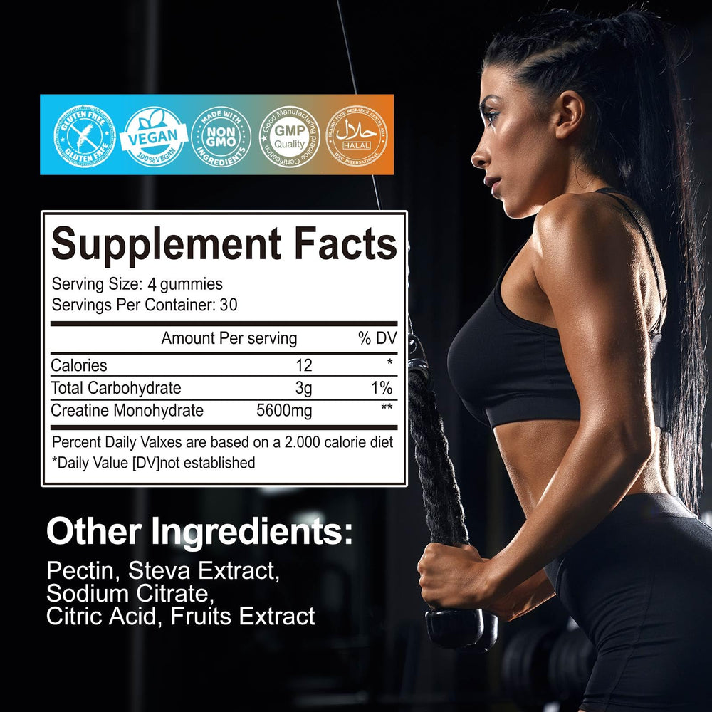 KAOXNU Creatine Gummies two-per-serving for easy 5g daily intake.