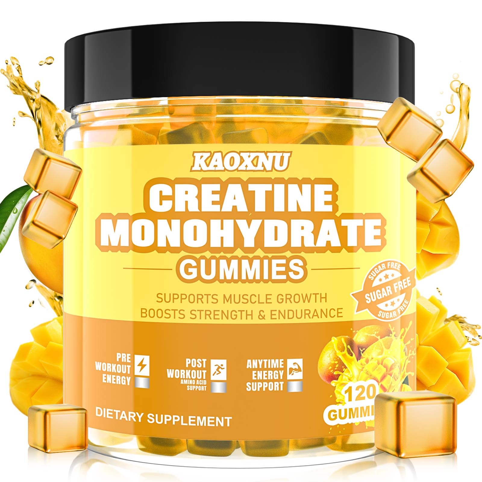 KAOXNU Creatine Monohydrate Gummies bottle display for convenient energy, endurance, and recovery support